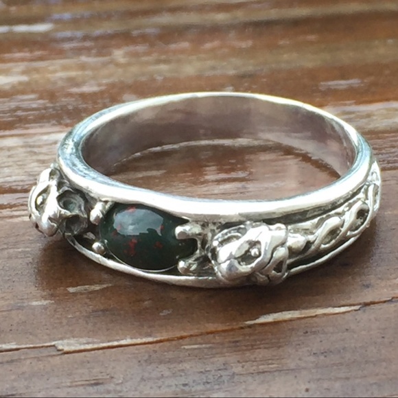 LION head Ring .925 Sterling Silver w/ genuine Bloodstone gem Celtic Lion USA - Picture 1 of 10
